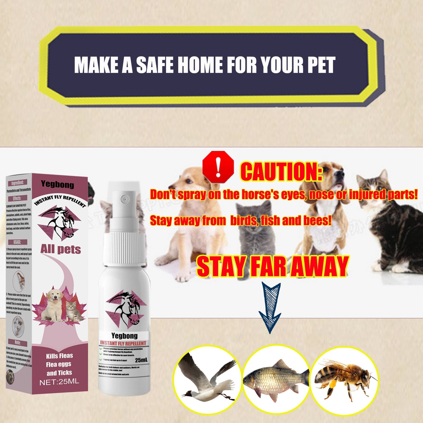 Pet Repellent, Flea Removal For Cats And Dogs External Tick And Tick Anti-Itch Spray For Cats And Dogs