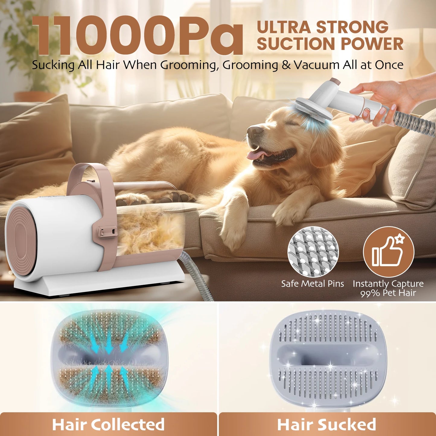 Ship From USA Germany Warehouse 11000Pa Pet Grooming Vacuum Kits Puppy Electric Clipper Combs Tool Brush Cats Dogs Hair Remover
